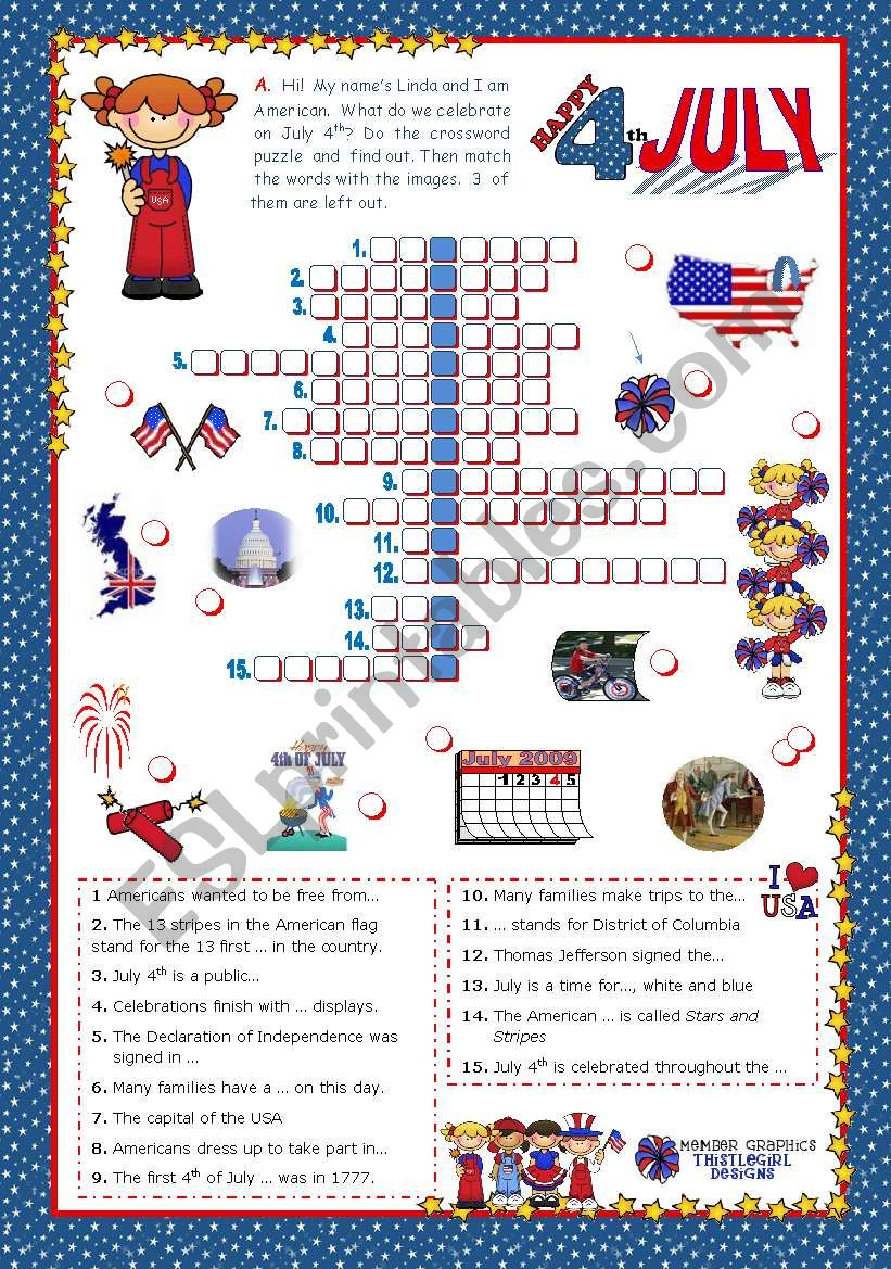 4Th Of July - Happy Birthday America! - Crossword Puzzle For pertaining to 4th July Crossword Puzzle Printables
