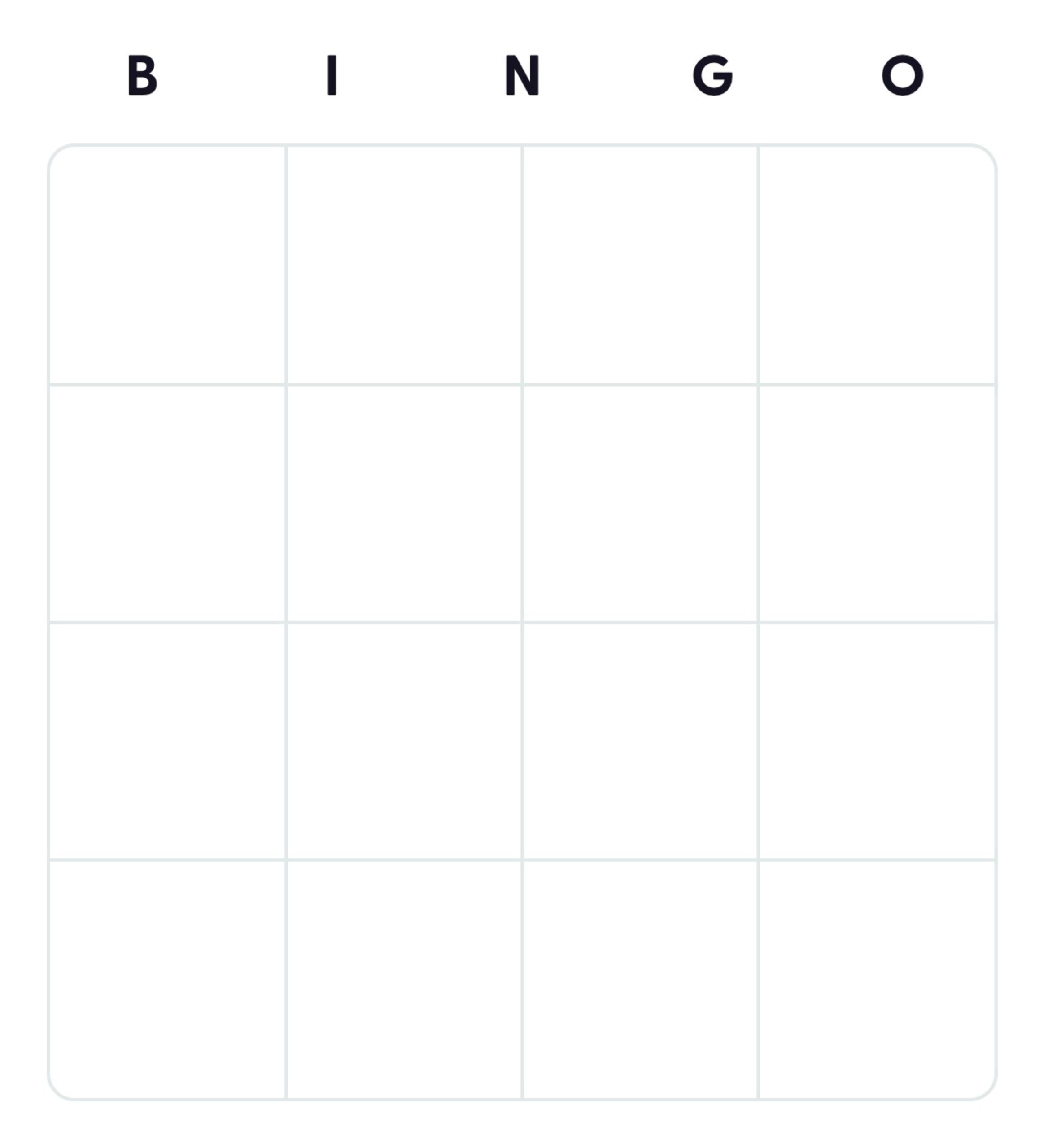 Blank Bingo Card 4×4 FREE Printable HQ
