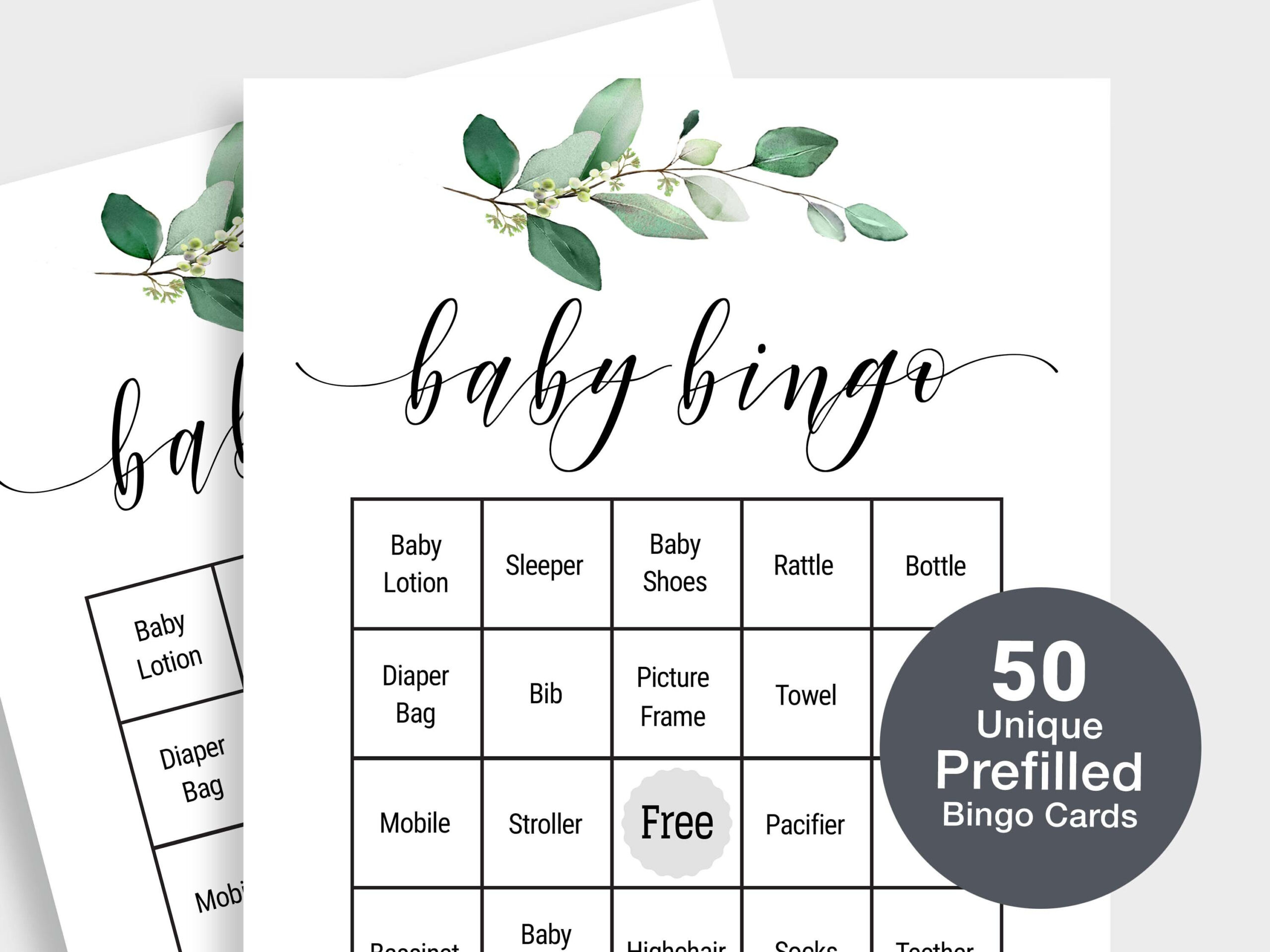 50 Prefilled Baby Shower Bingo Cards Baby Bingo Game Bonus Blank within 50 Free Printable Baby Bingo Cards