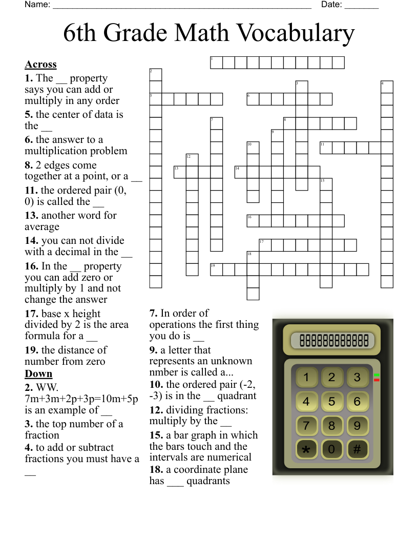 6Th Grade Math Vocabulary Crossword - Wordmint throughout Printable Math Crosswords