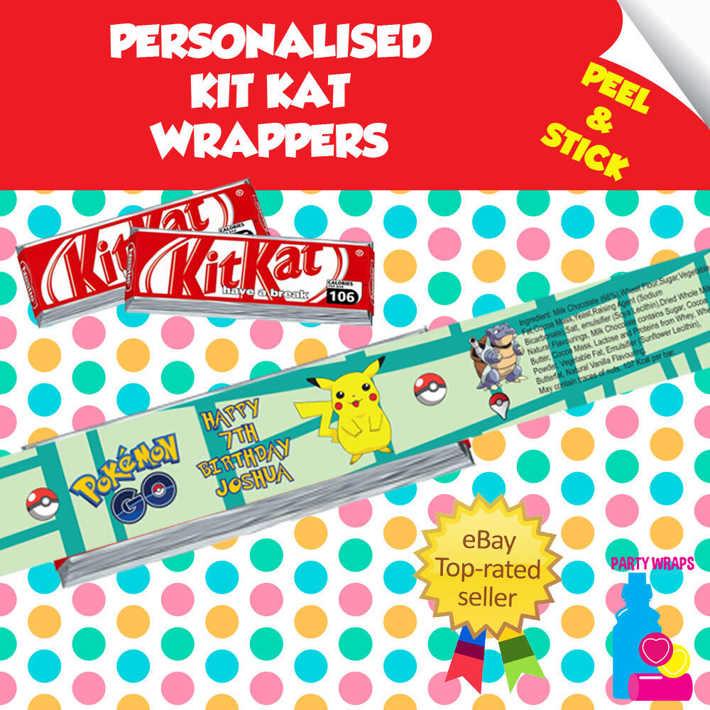 7 Personalised Pokemon Pikachu Birthday Kitkat Self Adhesive Wrappers inside Pokemon Kitkat Wrappers Free Printable