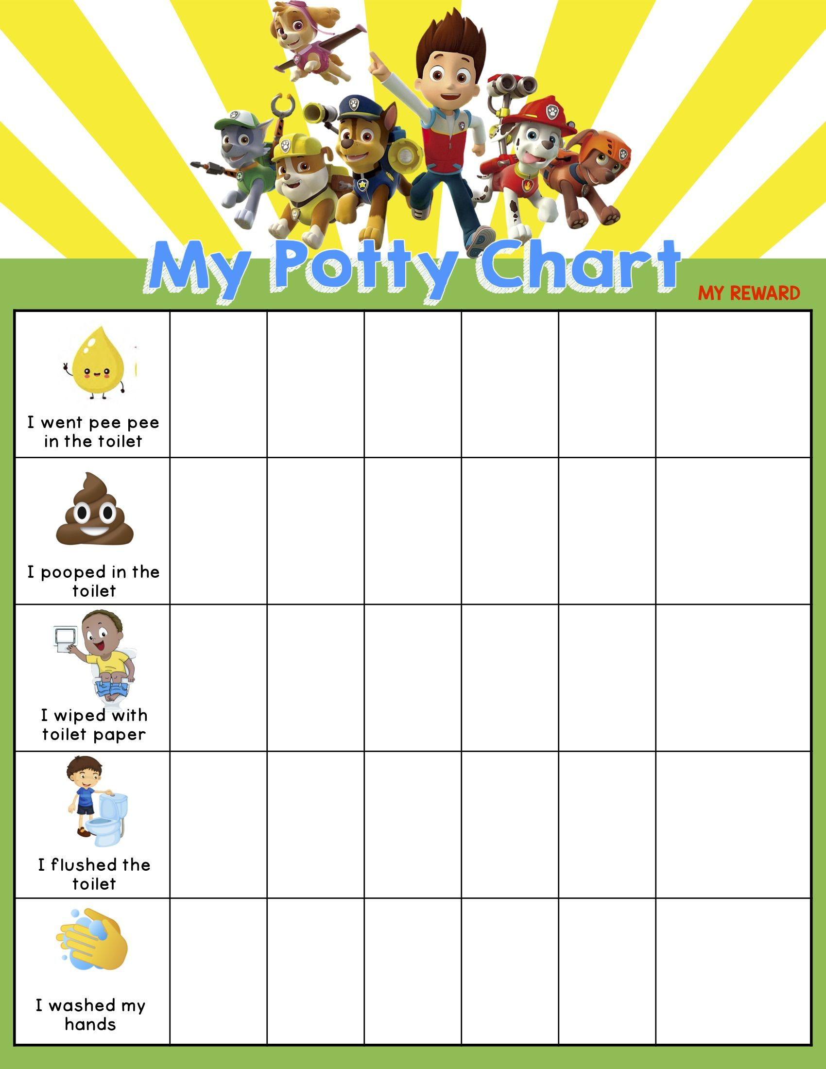 7 Potty Training Chart Ideas | Potty Training Chart, Potty for Free Printable Paw Patrol Potty Chart Printable