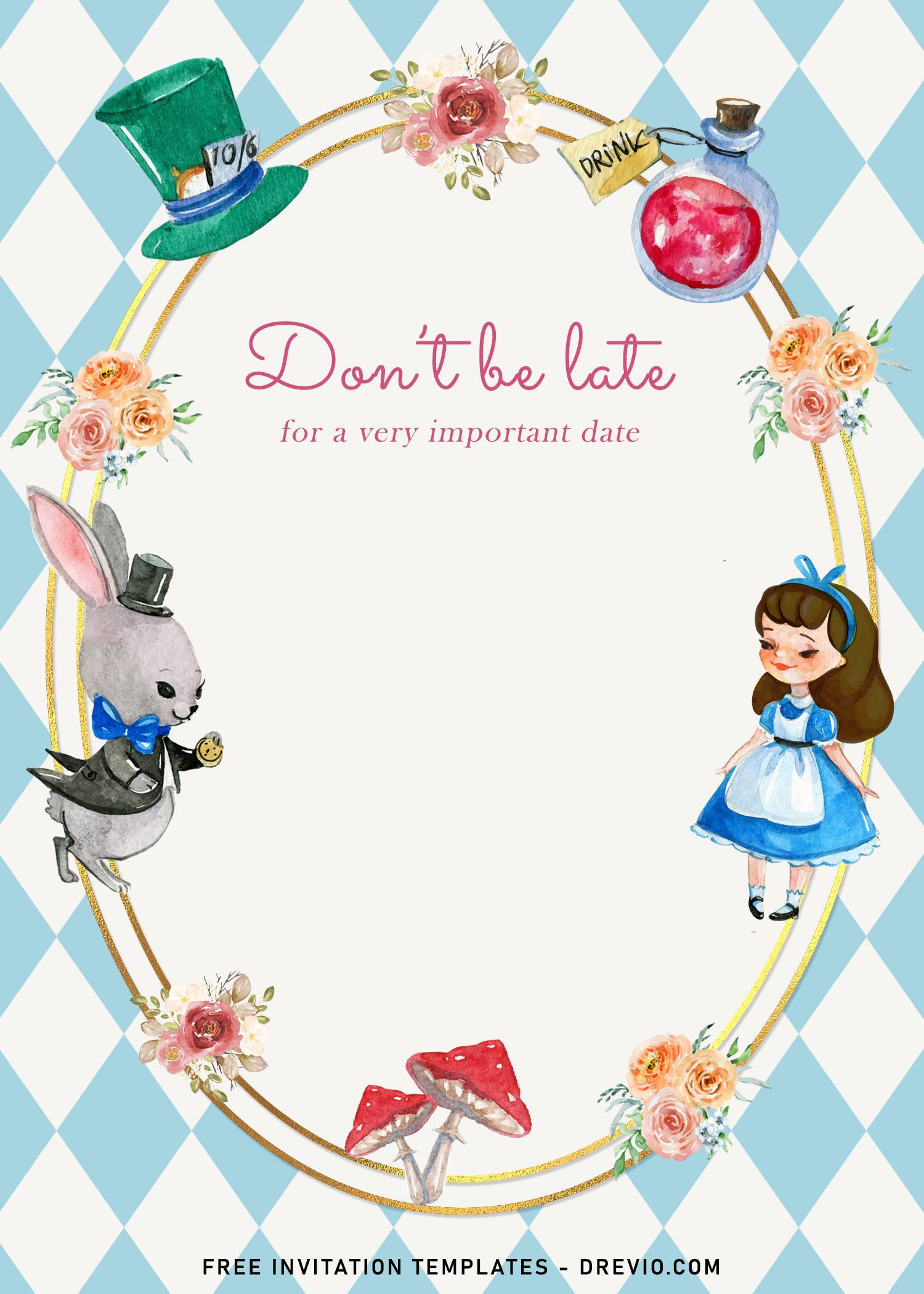 8+ Vintage Alice In Wonderland Birthday Invitation Templates in Templates Free Printable Free Downloadable Alice In Wonderland Invitations