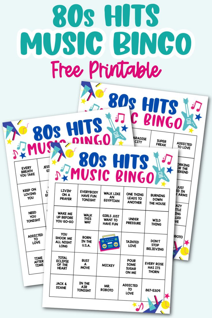 80S Hits Music Bingo Game With Playlist - Kara Creates in Music Bingo Cards and Playlist