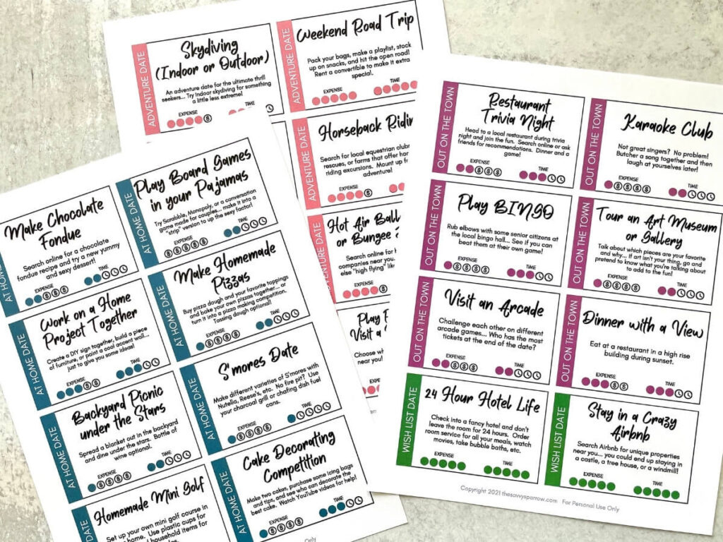 94 Date Night Ideas To Add To Your Date Jar - Free Printable List with Printable Date Night Jar