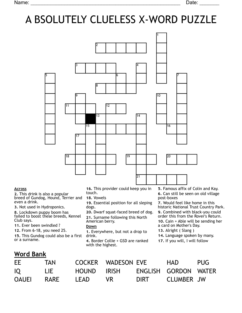 A Bsolutely Clueless X-Word Puzzle Crossword - Wordmint regarding Clueless Crossword Puzzles Printable