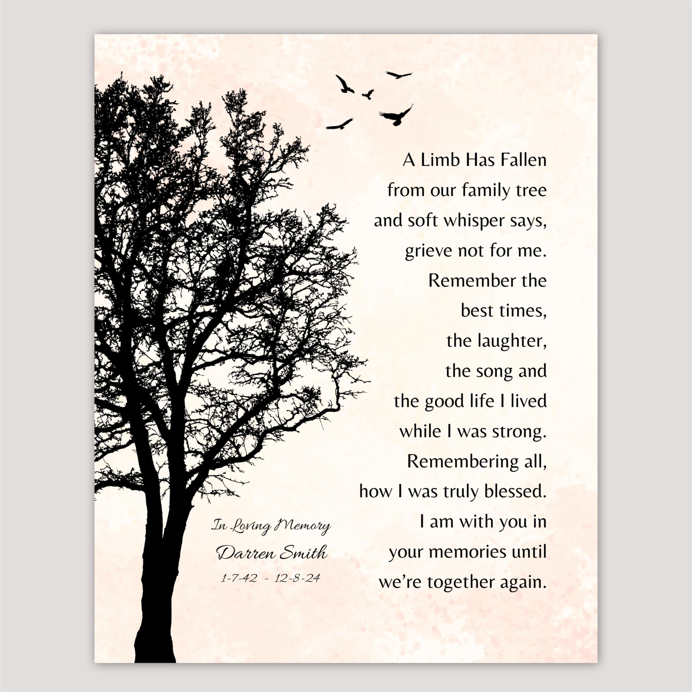 A Limb Has Fallen Memorial Family Tree, Sympathy Gift Personalized within A Fallen Limb Poem Printable