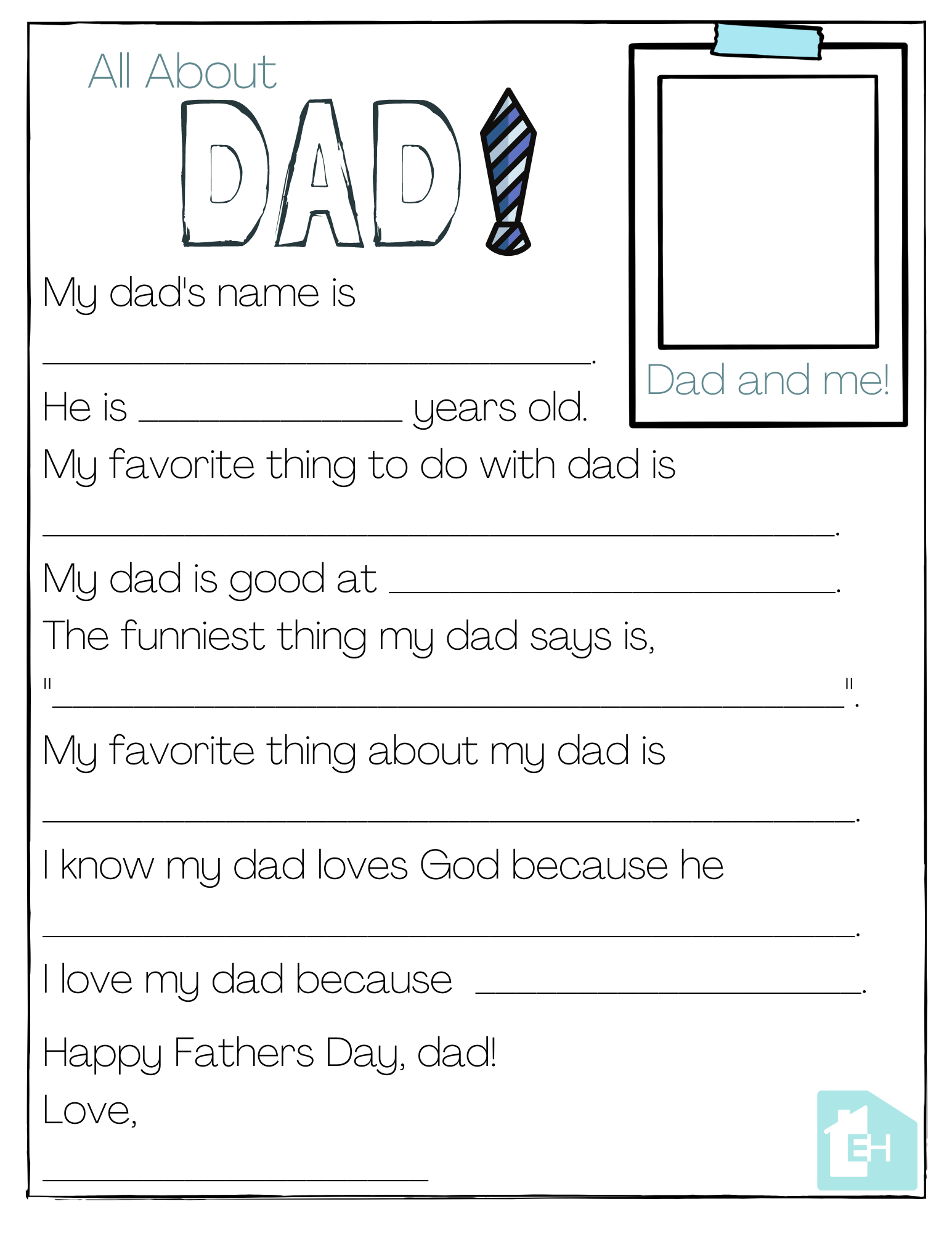 About My Dad Free Printable - Empowered Homes in All About Dad Printable Free