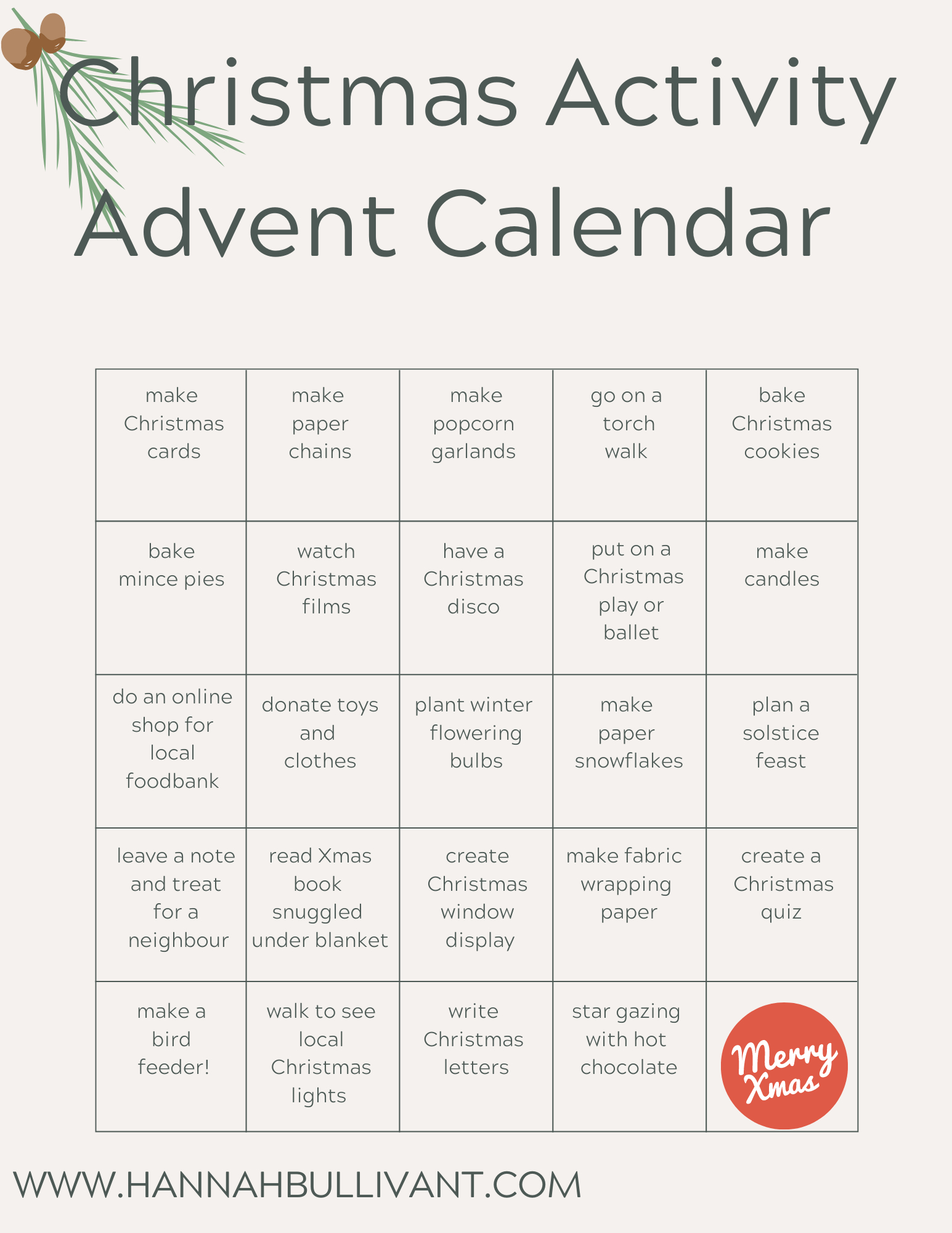 Activity Advent Calendar | Hannah Bullivant • Interior Designer regarding Free Printable Advent Activities