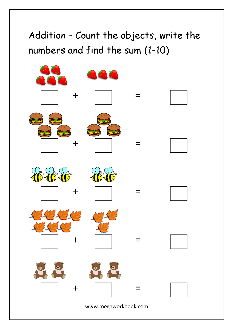 Addition Worksheets For Kindergarten - Math Addition Worksheets with regard to Printable Adding to 10 Worksheet