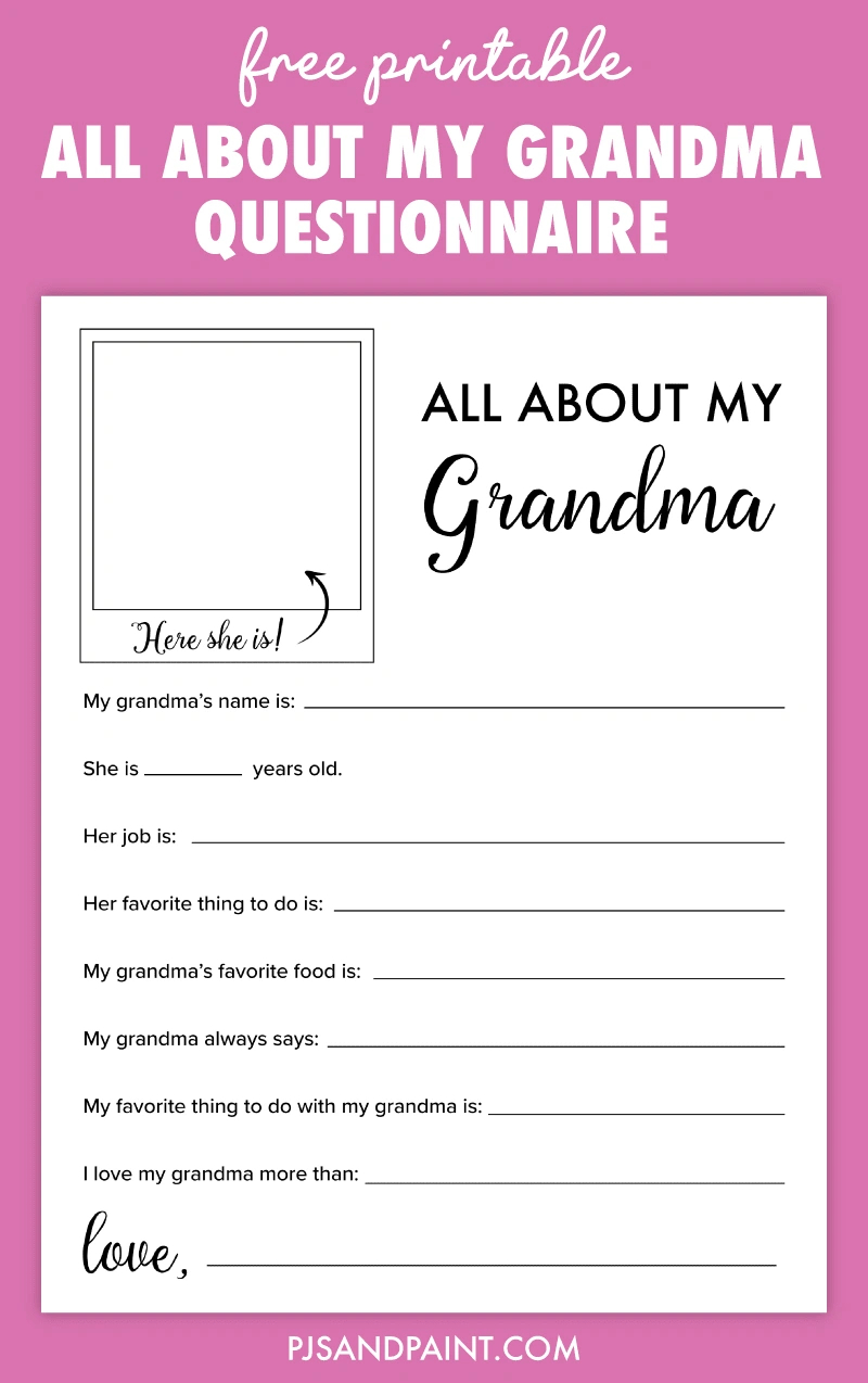 All About My Grandma Mother&amp;#039;S Day Printable Questionnaire - Pjs with regard to Mothers Day Grandma Questionnaire Printable