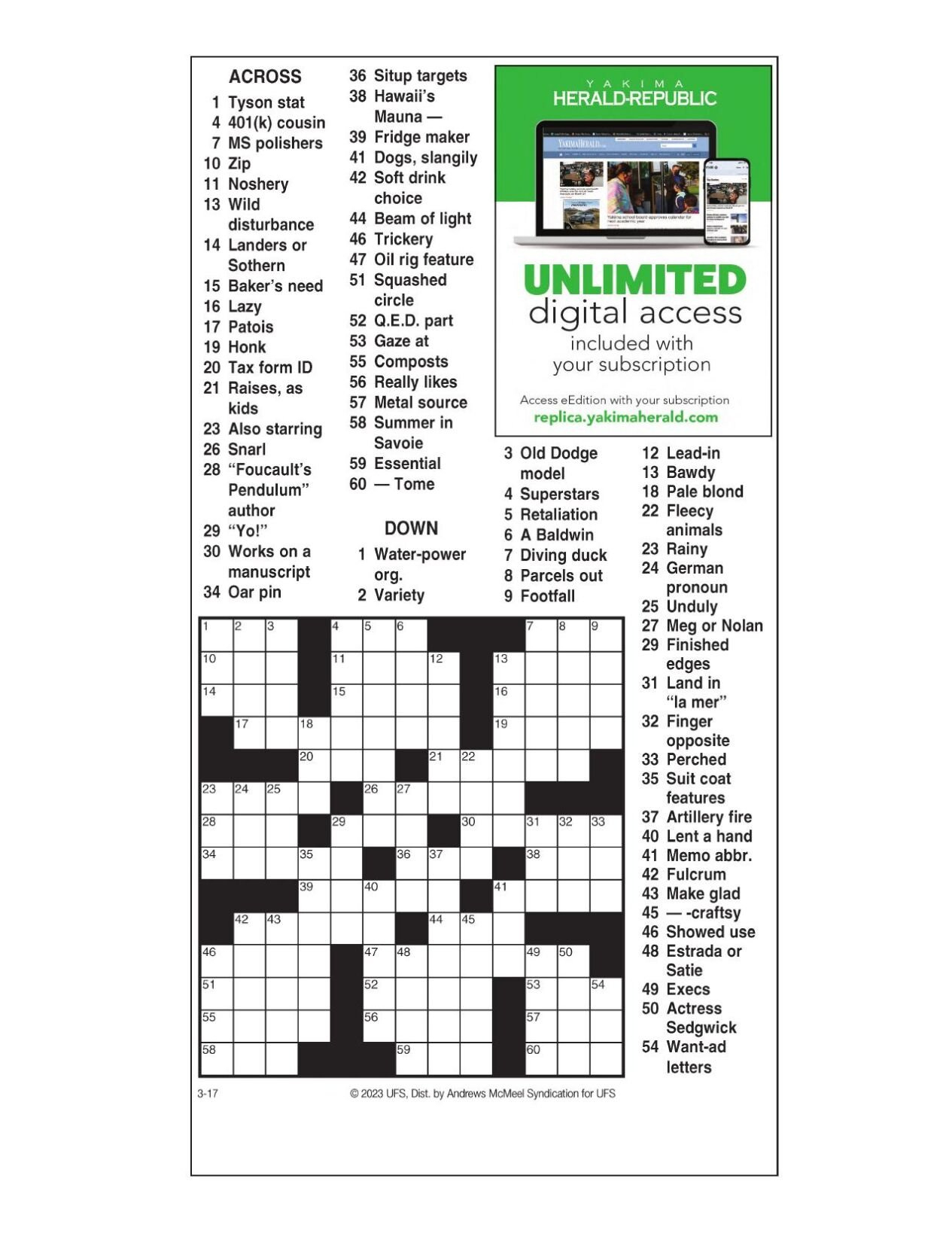 Am Crossword: March 17, 2023 | Crosswords | Yakimaherald in Oregonian Crossword Puzzle Printable