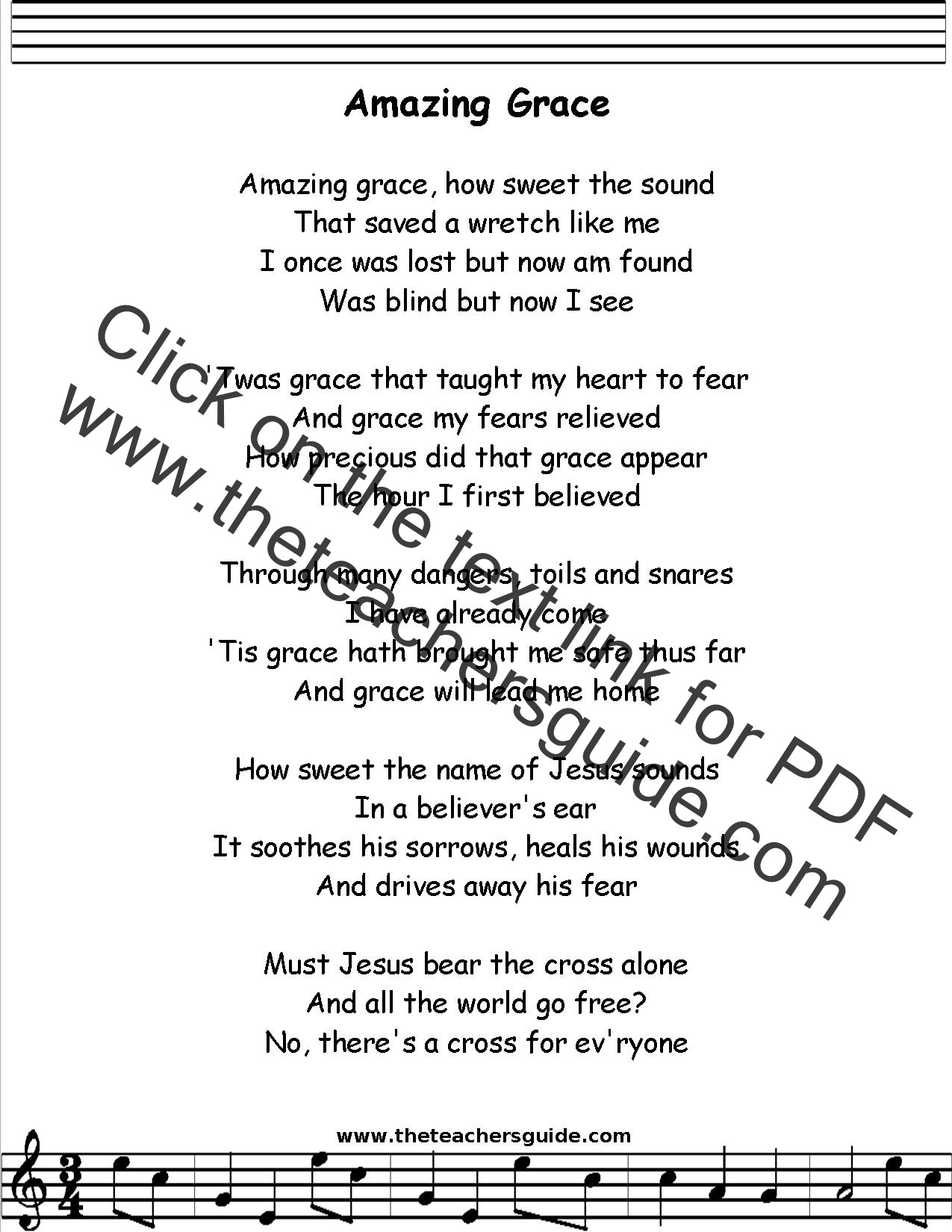 Amazing Grace Lyrics, Printout, Midi, And Video for Lyrics For Amazing Grace Printable