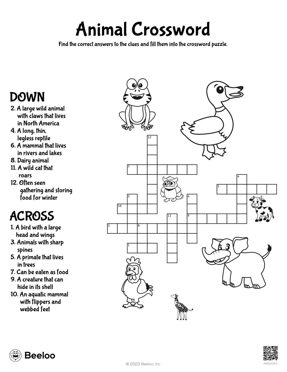 Animal Crossword • Beeloo Printable Crafts And Activities For Kids with Printable Animal Crossword Puzzles