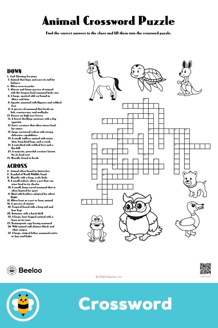 Animal Crossword Puzzle regarding Animal Crossword Puzzles Printable