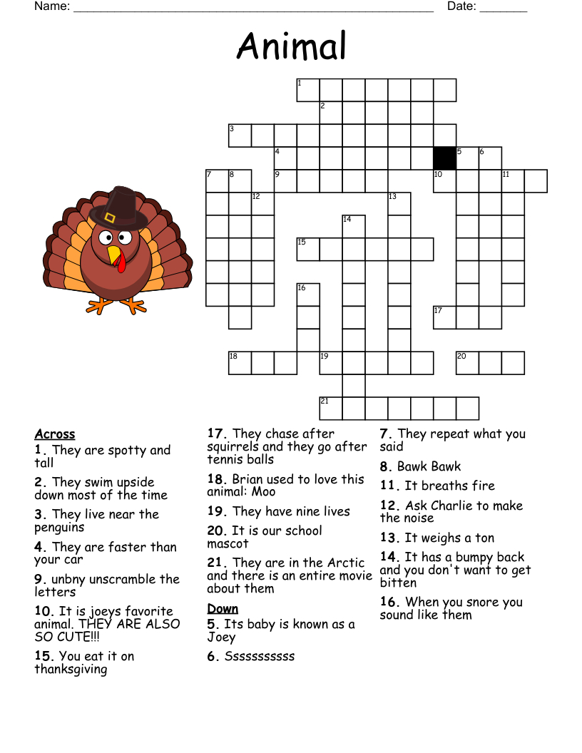 Animal Crossword - Wordmint throughout Animal Crossword Puzzles Printable