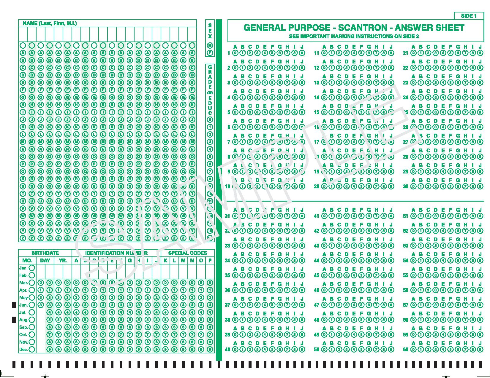 Answer Sheets - University Of Houston inside Free Printable Scantron Sheet