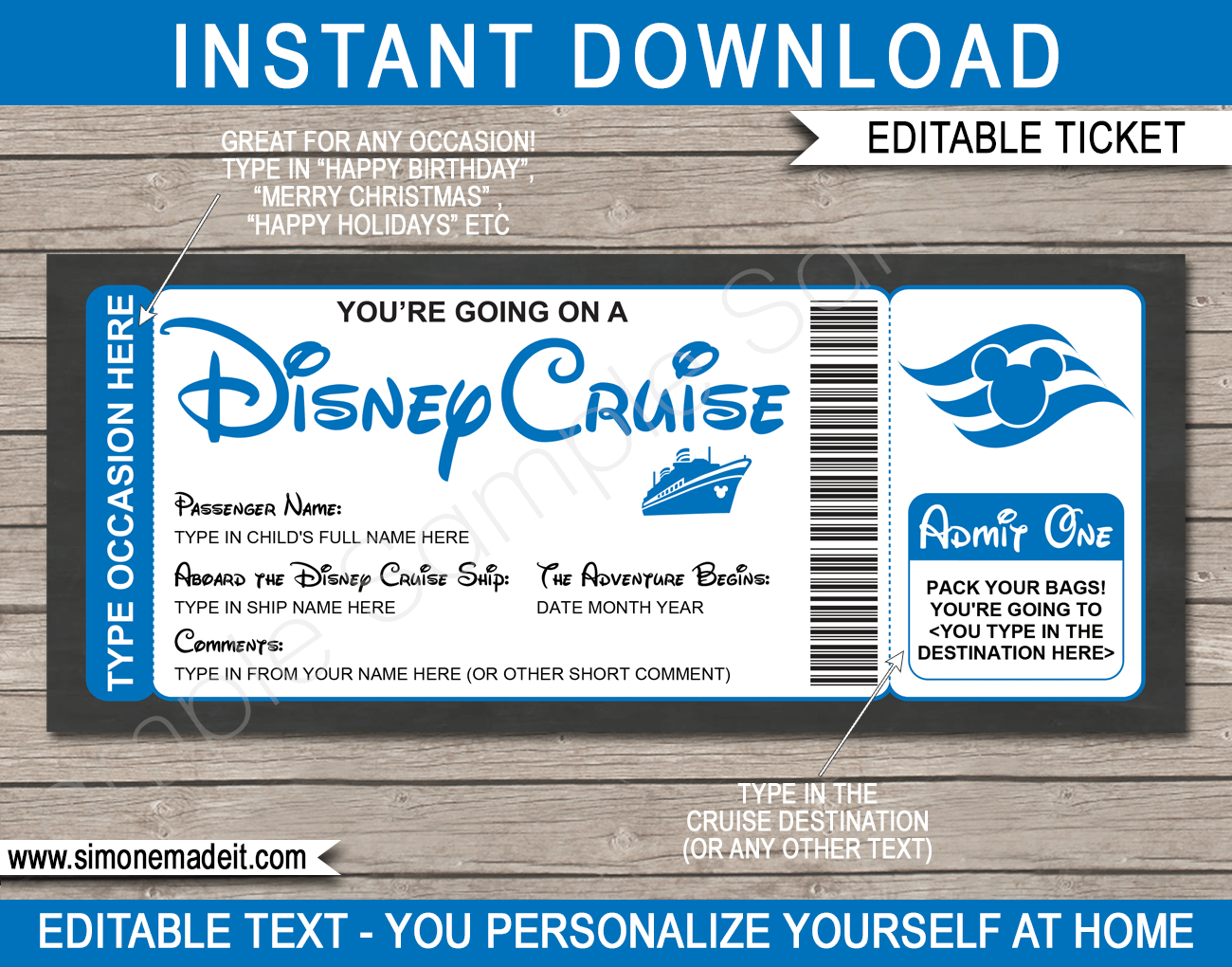 Any Occasion Disney Cruise Boarding Pass - Colors within Free Printable Disney Cruise Ticket