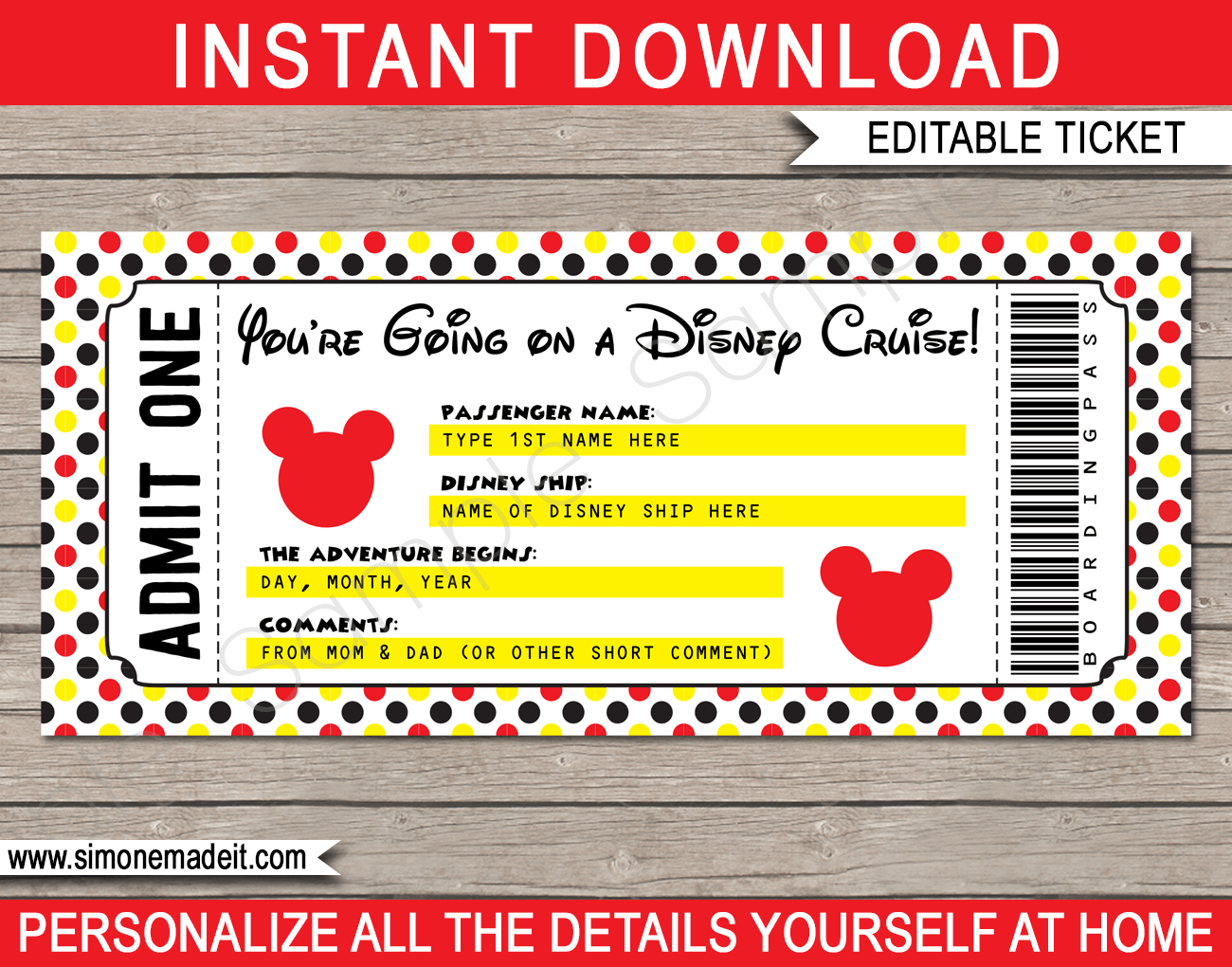 Any Occasion Disney Cruise Ticket - Polka Dot within Free Printable Disney Cruise Ticket