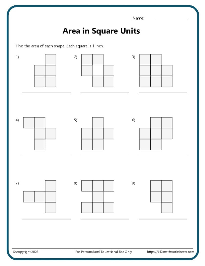 Area And Perimeter With Square Units - K12 Math Worksheets in Area Of Square Worksheets Printable