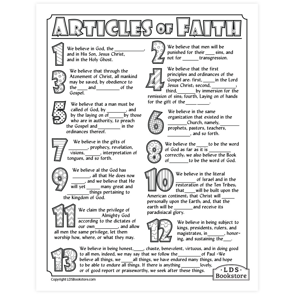 Articles Of Faith Coloring &amp;amp; Activity Page - Printable with regard to Articles Of Faith Printable Free