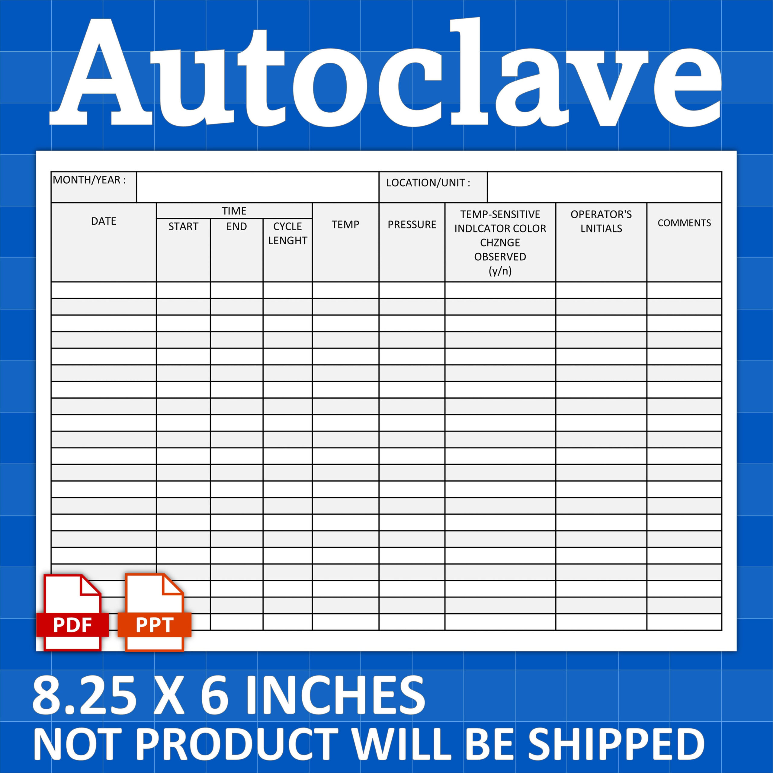 Autoclave Log Printable, Sterilization Log Printable, Autoclave regarding Free Printable Monthly Autoclave Maintenance Autoclave Cleaning Log Template