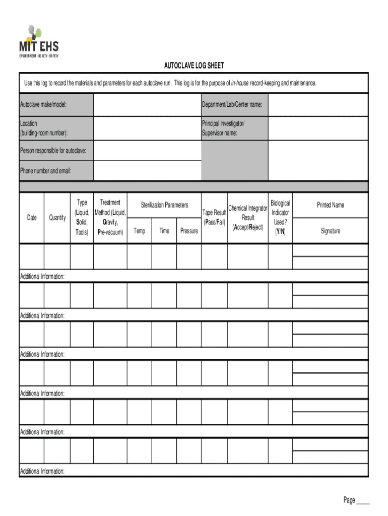 Autoclave Log Sheet Pdf: Fill Out &amp;amp; Sign Online | Dochub regarding Free Printable Monthly Autoclave Maintenance Autoclave Cleaning Log Template