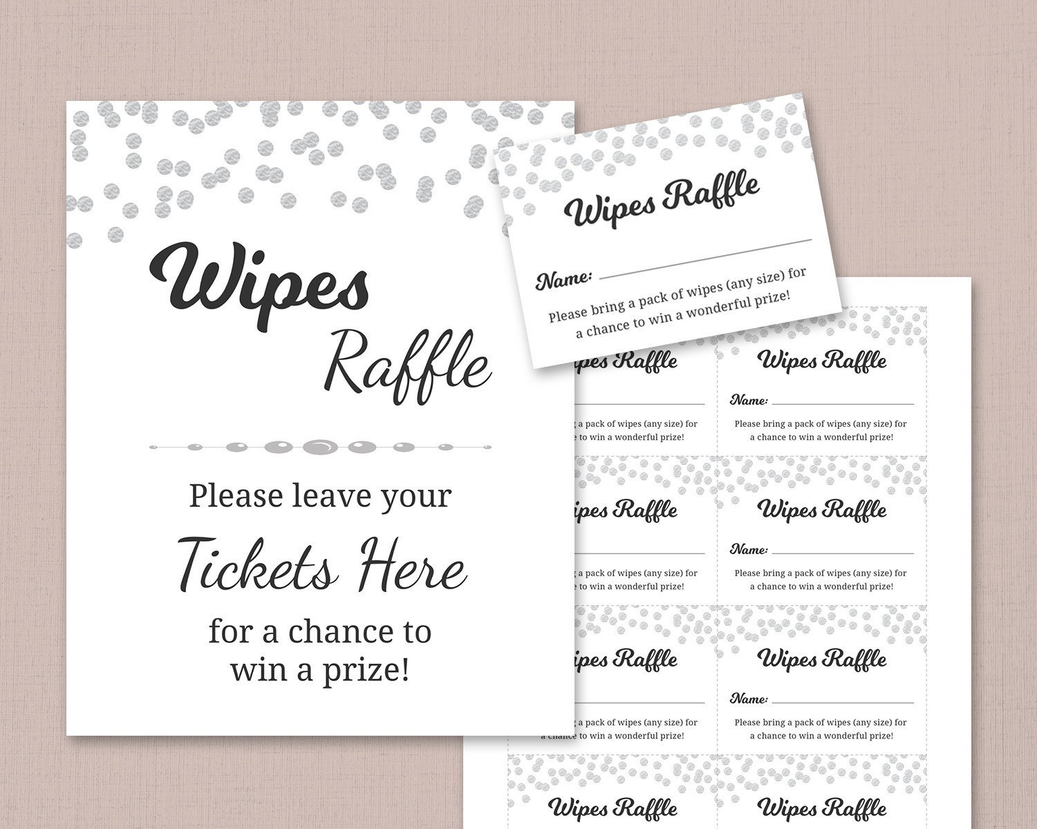 Baby Wipes Raffle Card &amp;amp; Tickets, Diaper Raffle Sign Printable with Free Printable Diaper and Wipes Raffle Tickets