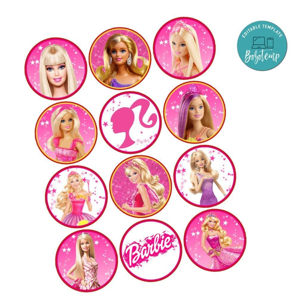 Barbie Cupcake Toppers Template Printable Instant Download | Bobotemp regarding Free Printable Barbie Cupcake Toppers