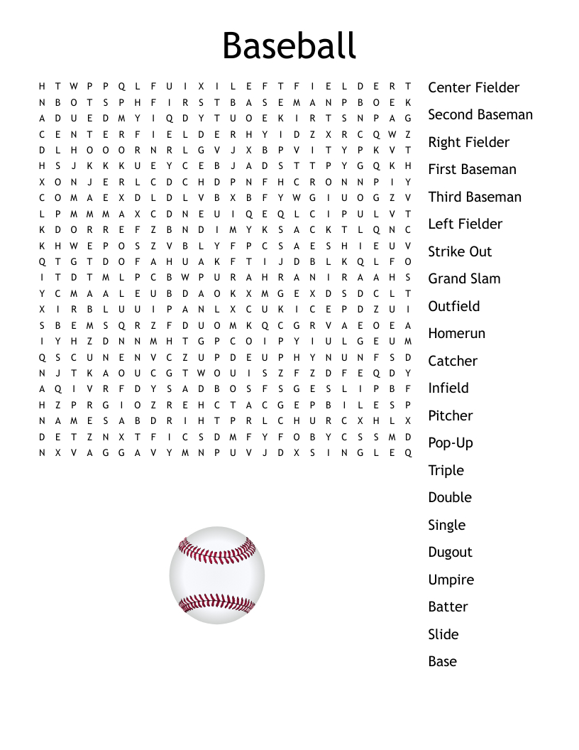 Baseball Word Search - Wordmint in Baseball Word Search Printable