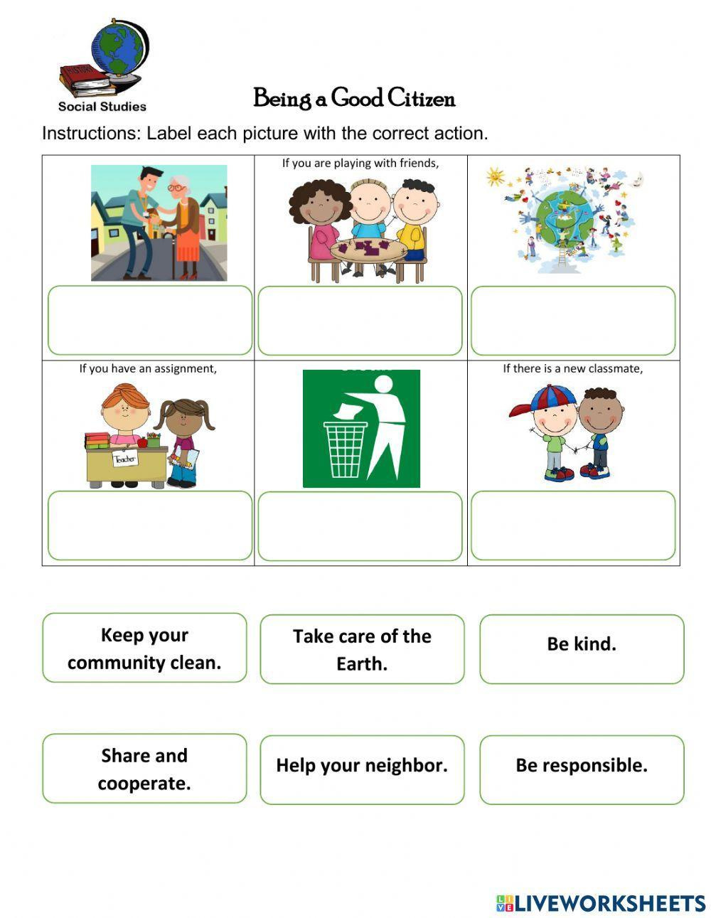 Being A Good Citizen Online Worksheet | Live Worksheets for Free Citizenship Worksheets Printables