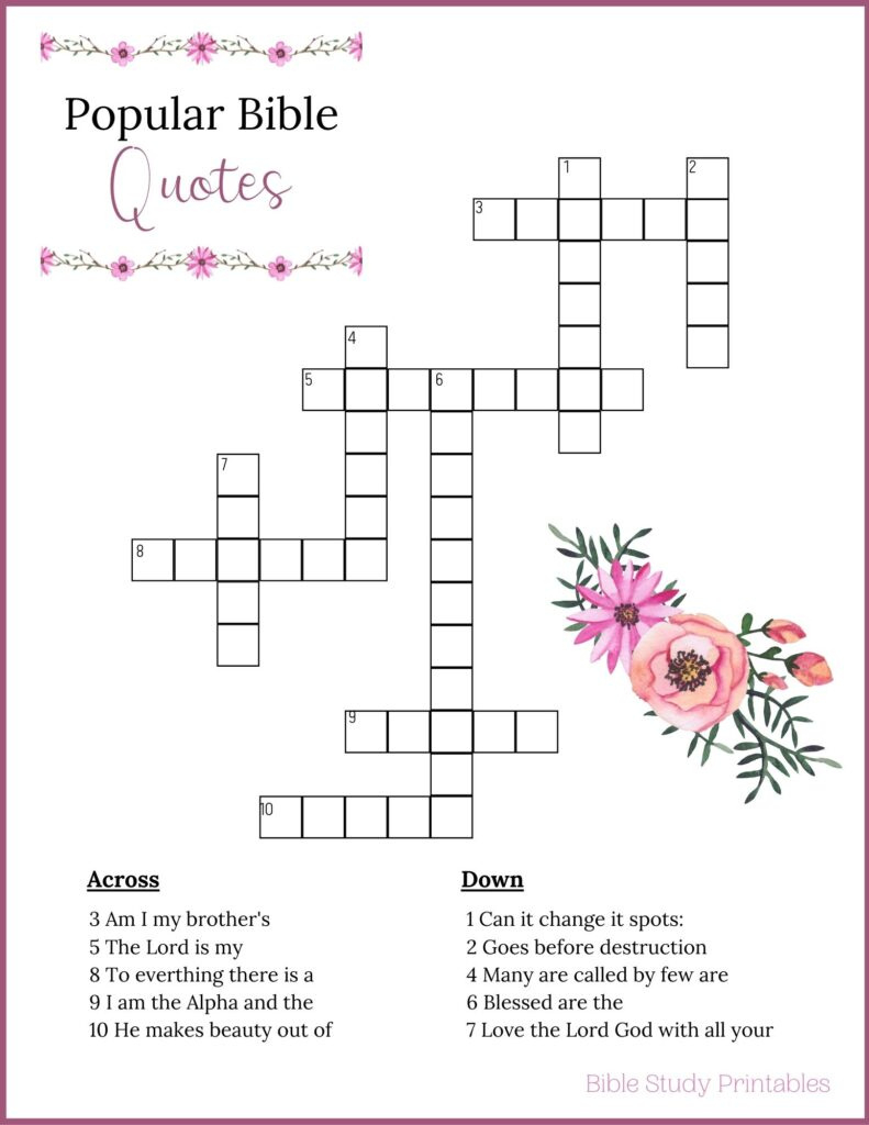 Bible Crossword Puzzles For Learning Scripture with Bible Crosswords Printable
