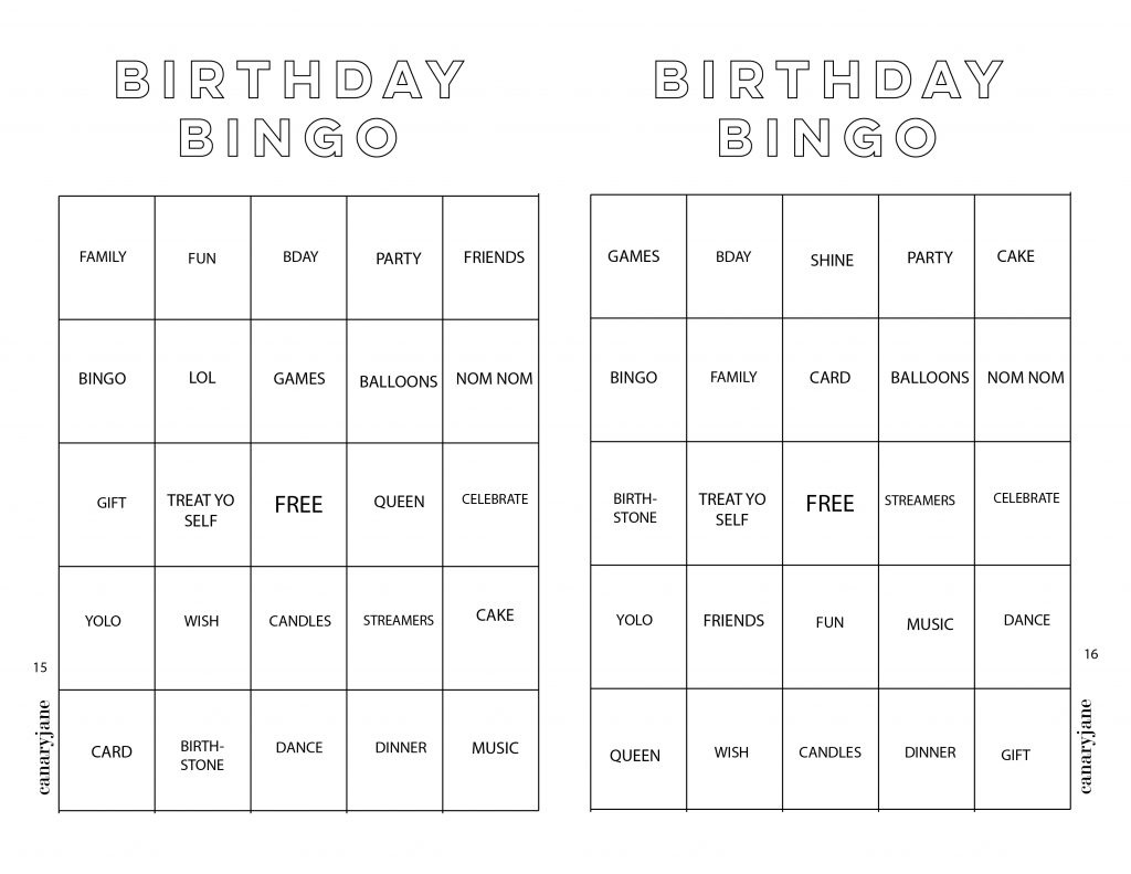 Birthday Bingo Free Printable – Canary Jane in Free Printable Birthday Bingo Cards For Adults