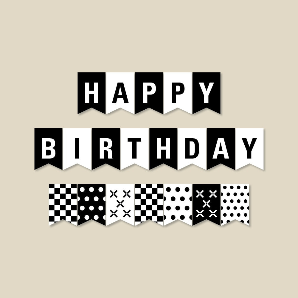 Black And White Birthday Banner, Birthday Party Decorations for Happy Birthday Printable Banner Black And White