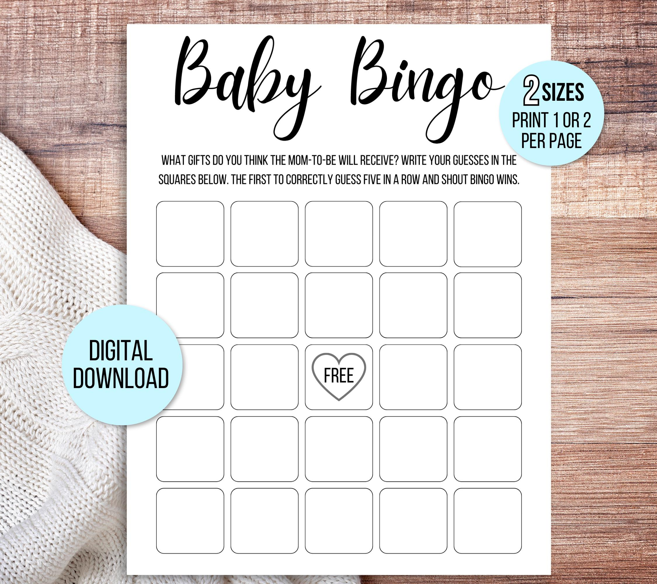 Blank Baby Shower Bingo Cards, Baby Bingo Game Cards, Baby Gift in Blank Baby Shower Bingo Cards