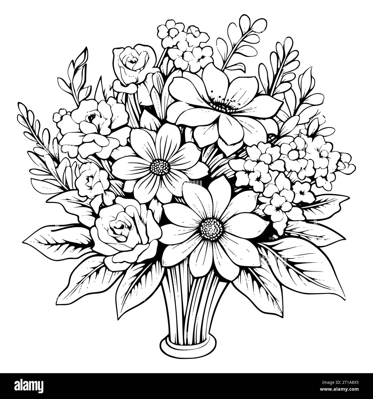 Bouquet Flowers Coloring Page For Kids Stock Vector Image &amp;amp; Art in Printable Bouquet of Flowers