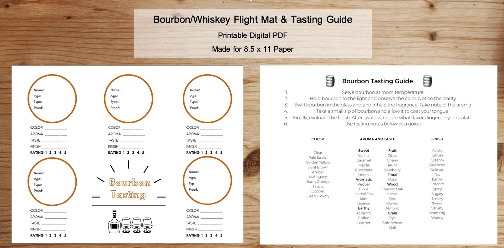 Bourbon/Whiskey Printable Flight Mat &amp;amp; Tasting Guide Rate Your in Free Printable Bourbon Tasting Mat