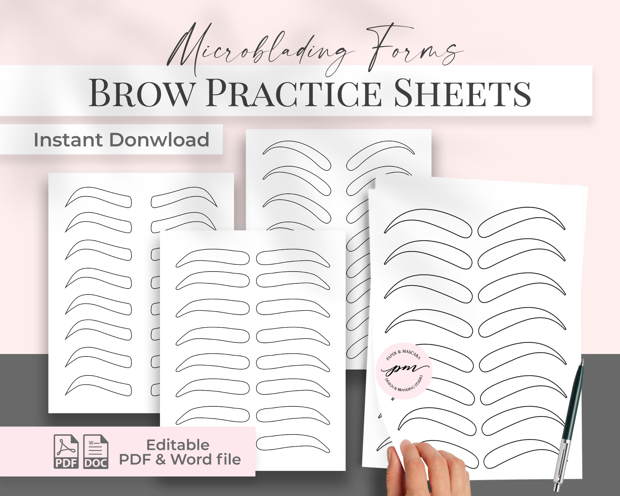 Brow Practice Sheets, Eyebrow Microblading Practice Sheets within Printable Microblading Practice Sheets