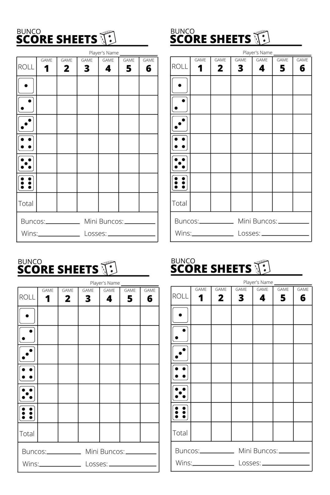 Bunco Score Sheets Printable Free