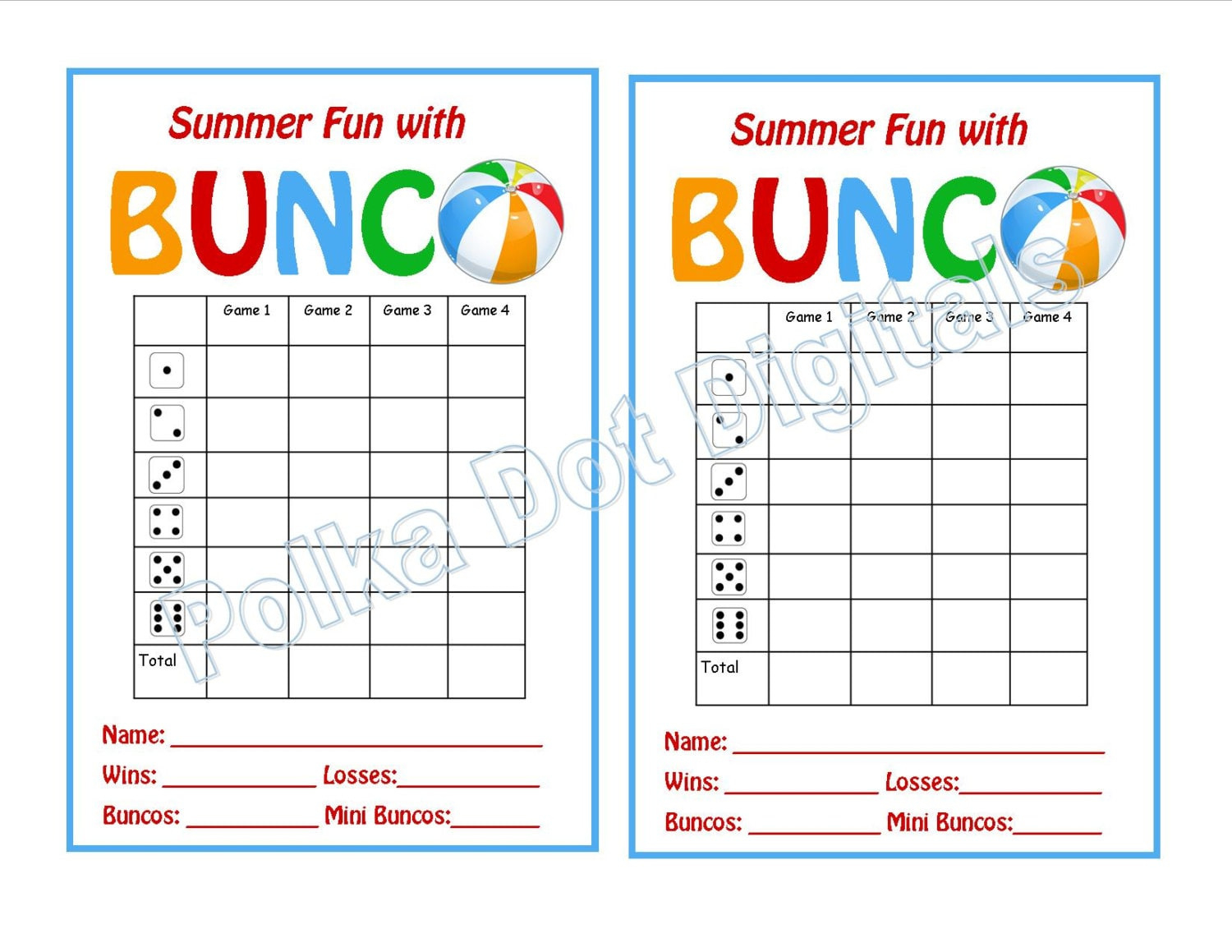 Buy 2 Get 1 Free Summer Beach Bunco Score Card Sheet With Matching inside Free Printable Bunco Score Sheets Summer