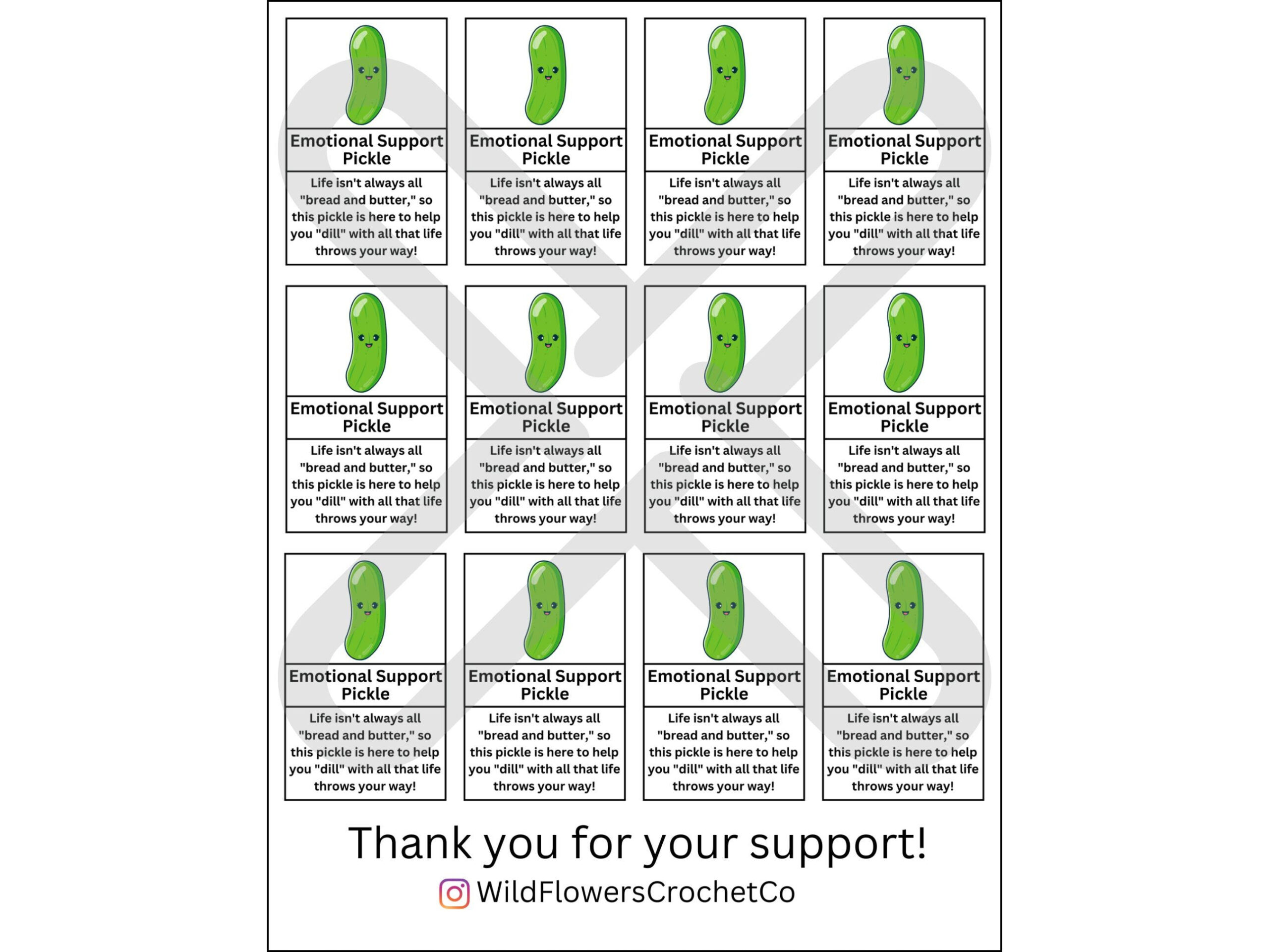 Buy Printable Emotional Support Pickle Tags, Mini Pickle Pattern for Emotional Support Pickle Tag Free Printable