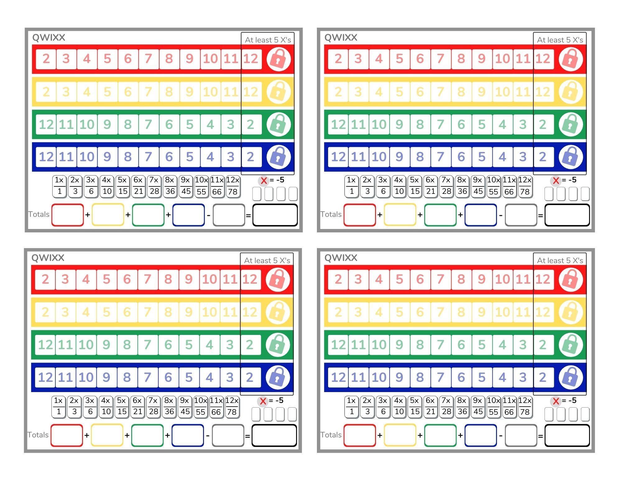 Buy Printable Quixx Score Sheets, Quixx Score Card Download, Quixx pertaining to Qwixx Score Sheets Printable Free