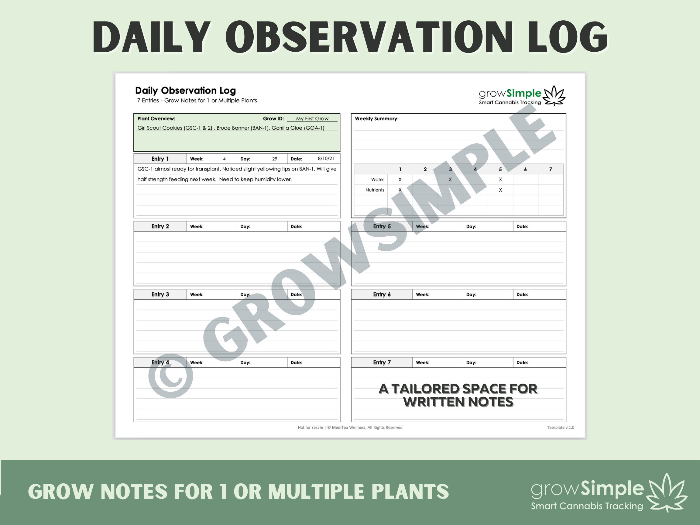 Cannabis Grow Journal / Log With 7 Templates Daily &amp;amp; Weekly within Printable Grow Room Journal Template