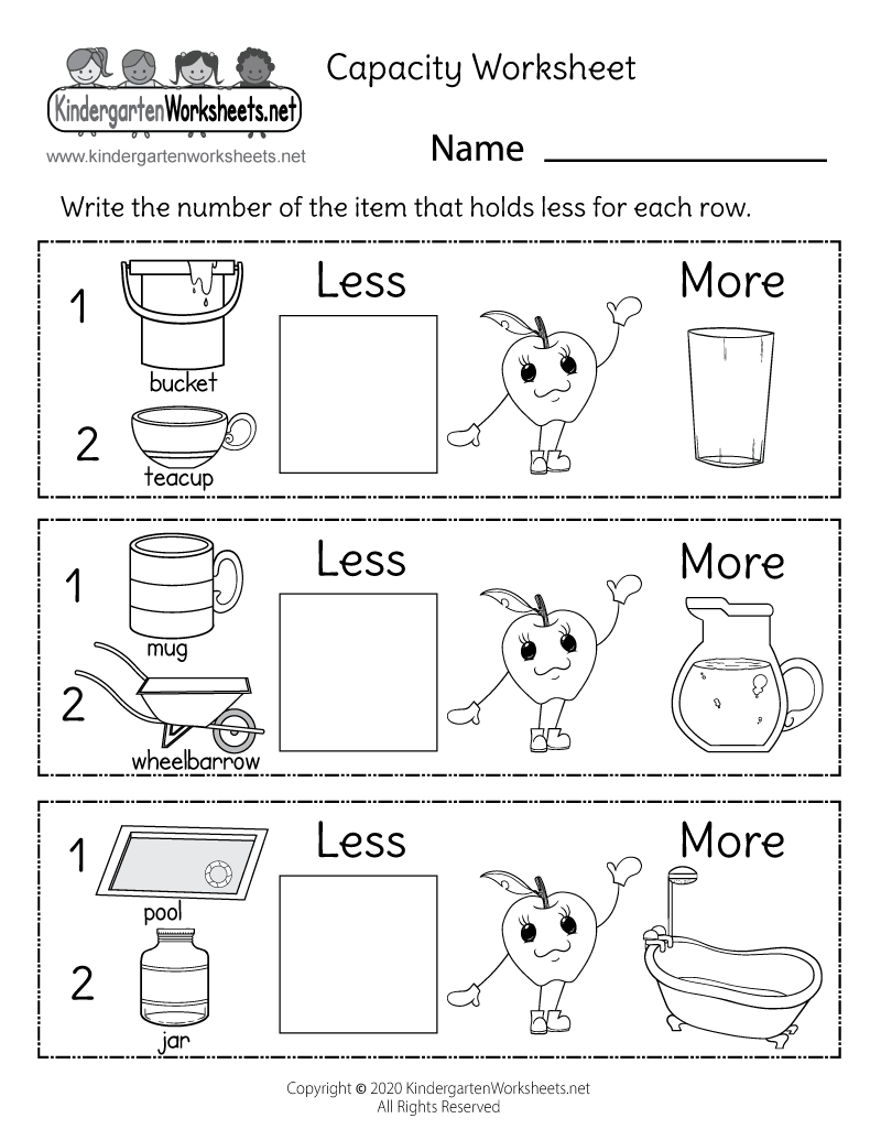 Capacity Worksheet - Free Printable, Digital, &amp;amp; Pdf regarding Kindergarten Measurement Worksheets