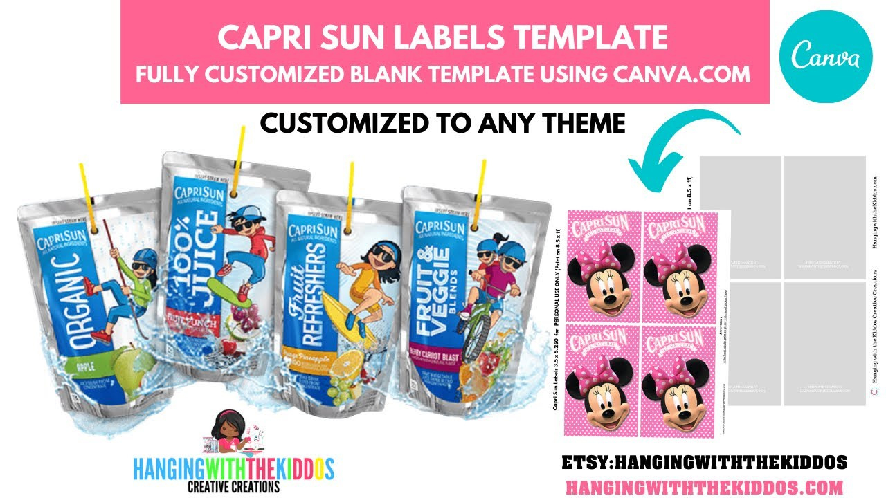 Capri Sun Labels Template | Diy Custom Party Favors| Canva Template with regard to Printable Capri Sun Template Free