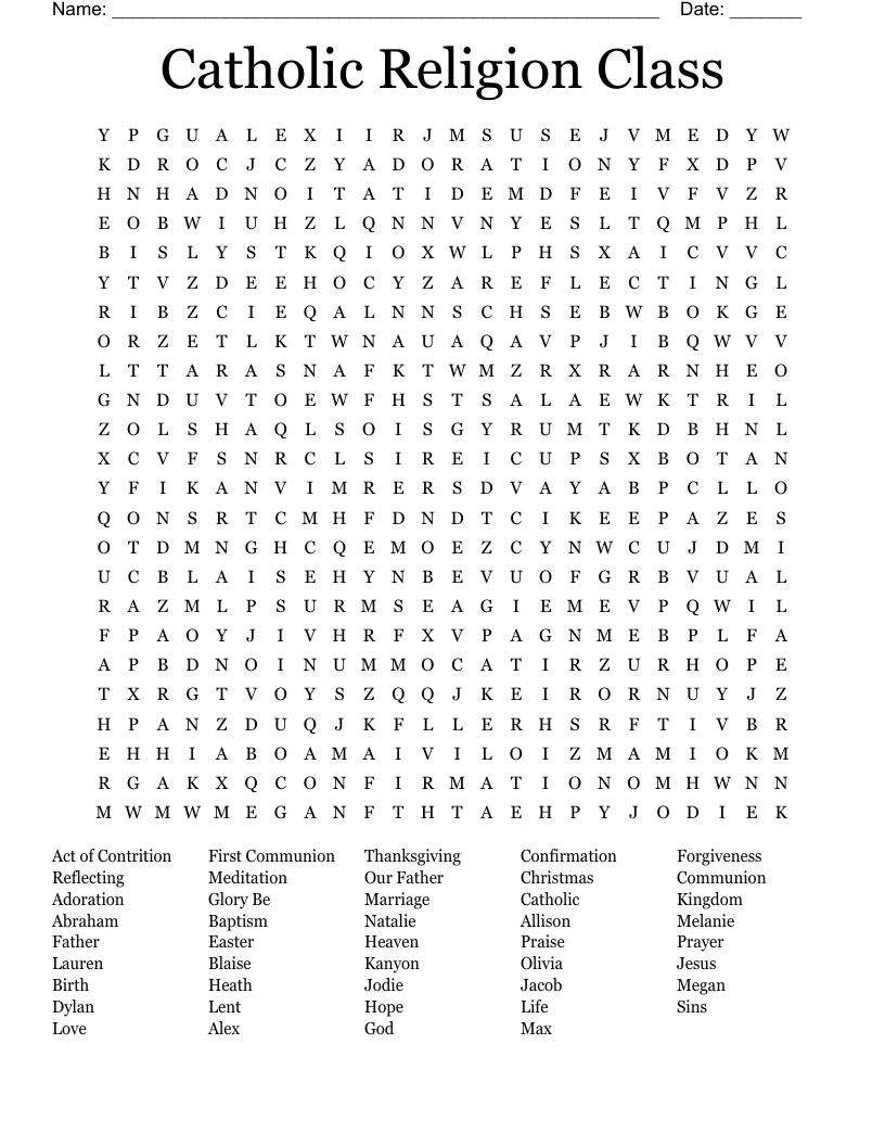 Catholic Religion Class Word Search - Wordmint within Catholic Word Search Printable