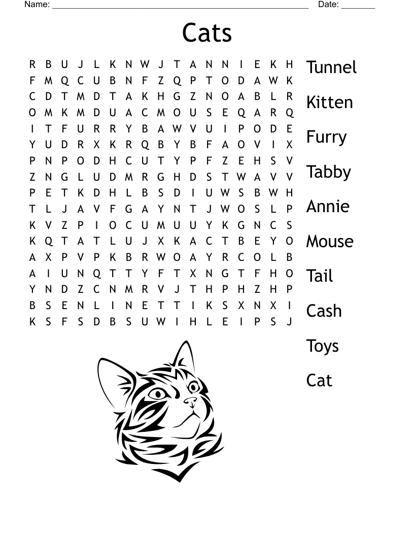 Cats Word Search - Wordmint with Cat Word Search Printable