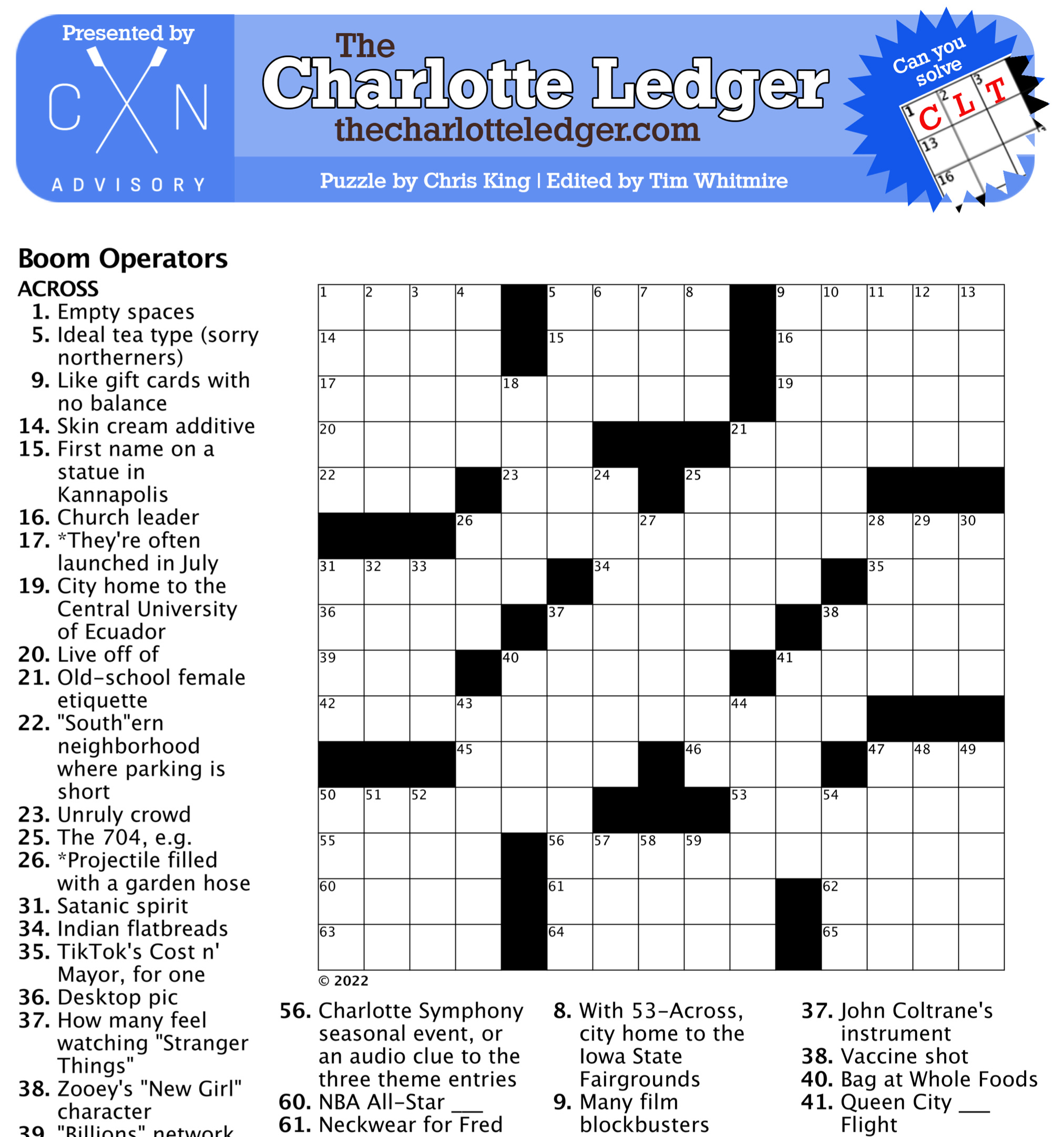 Charlotte Ledger Crosswords - The Charlotte Ledger inside Free Printable Crossword Puzzles USA Today