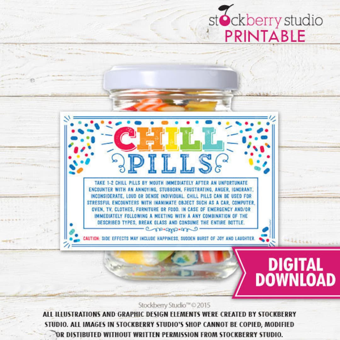 Chill Pill Label Printable Prescription Label Funny Coworker Gag within Free Printable Chill Pill Jar Label Printable