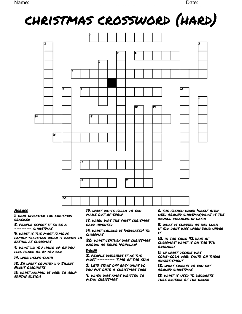 Christmas Crossword (Hard) - Wordmint within Crossword Puzzles Printable Hard